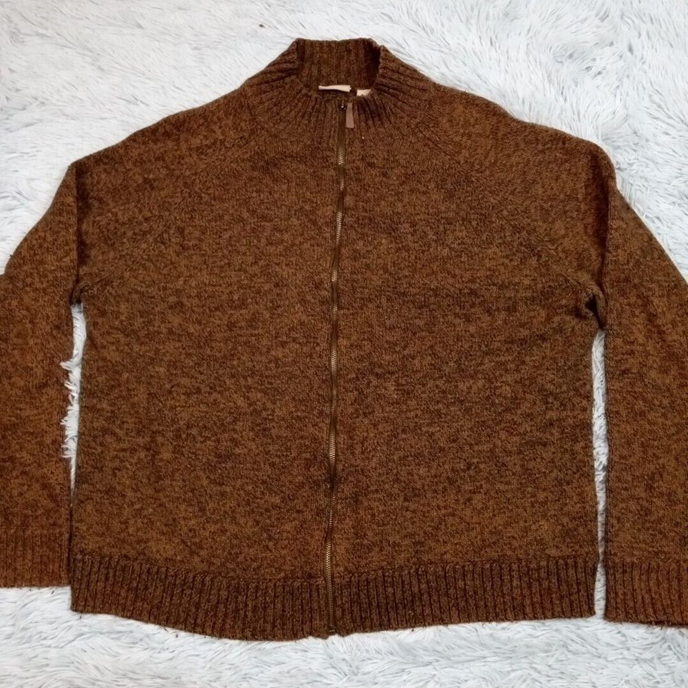 Ruff Hewn Sweater‎ Mens L Brown Lambs Wool Blend Cardigan Zip Up Cozy Grandpa